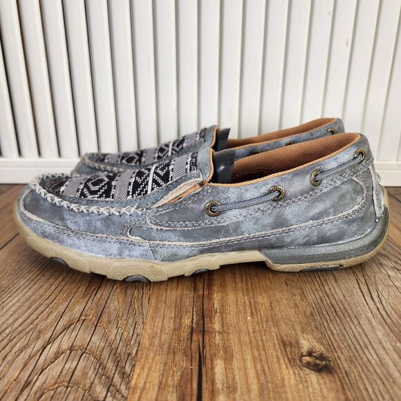 Twisted X Slip-On Driving Moc Womens 6.5 M Gray Distressed Leather Shoes WDMS012 - Picture 3 of 9